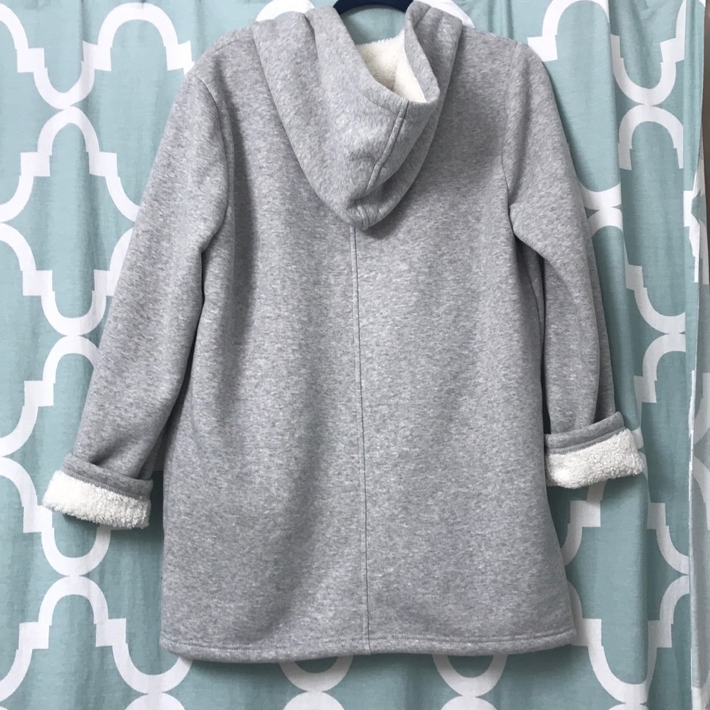 Grey Fleece Lined Zip Up Hoodie - Picture 7 of 8